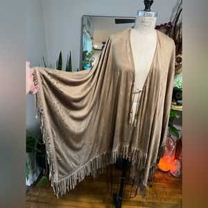 NEW Boho Fringe Shawl Marc New York Andrew Marc Soft “Ultra Suede” Faux Leather